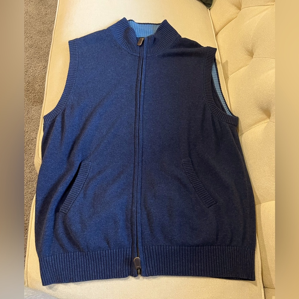 Belford Men Blue Zip Up Sweater Vest size Large